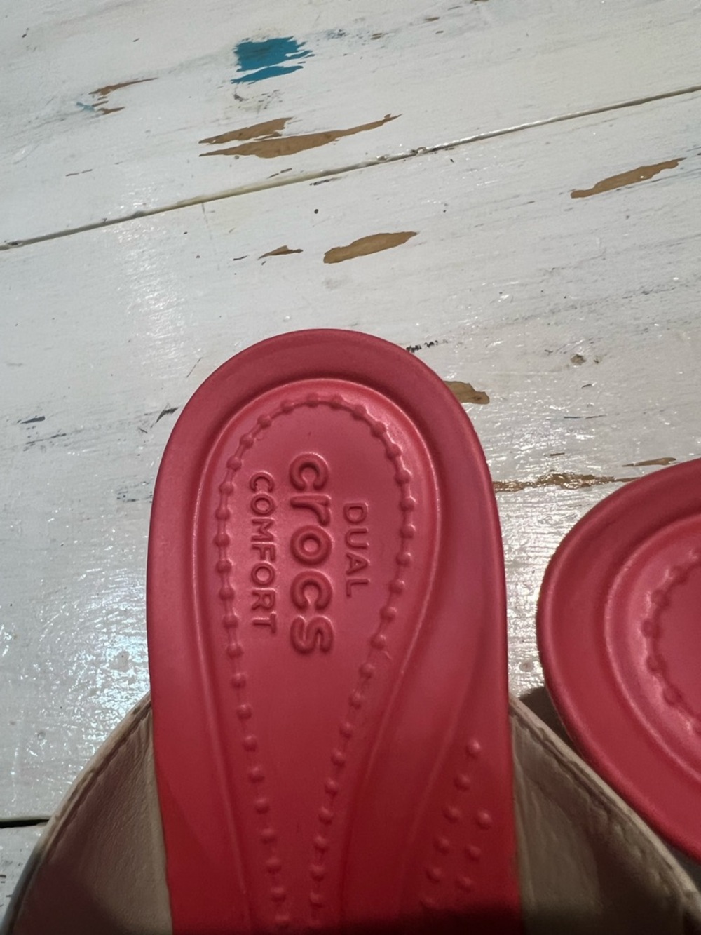 CROCS Coral Slide Sandals with Floral and Light Gray Straps - Picture 7 of 12